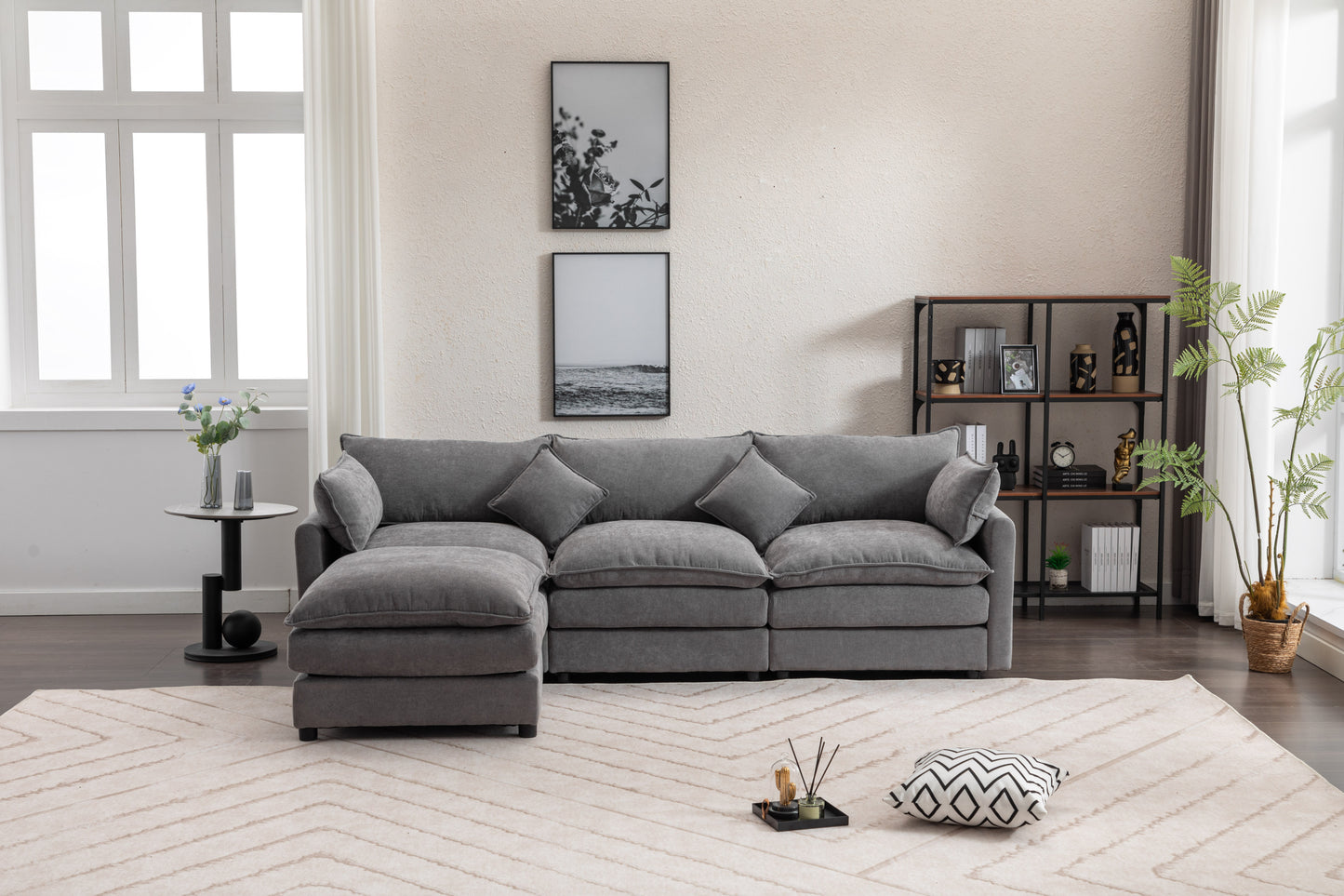 Chic Modular L-Shaped Sofa with Ottoman