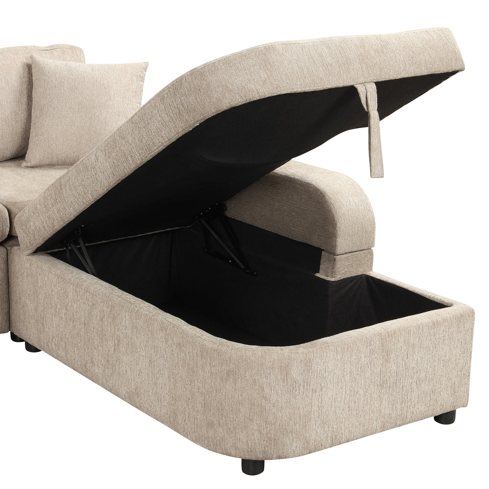 Cozy L-Shaped Sofa with Storage, Cup Holders, and USB Ports - Beige