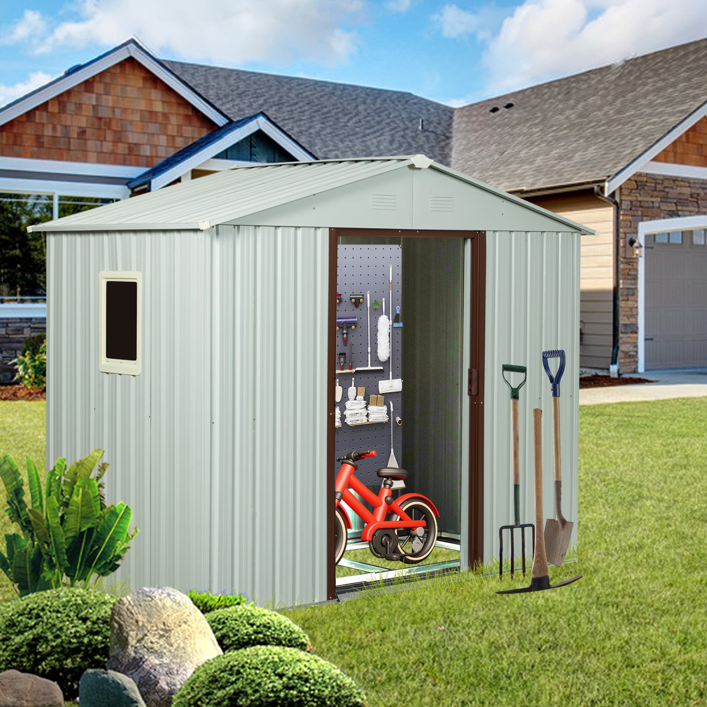 Spacious Outdoor Metal Shed with Window - White