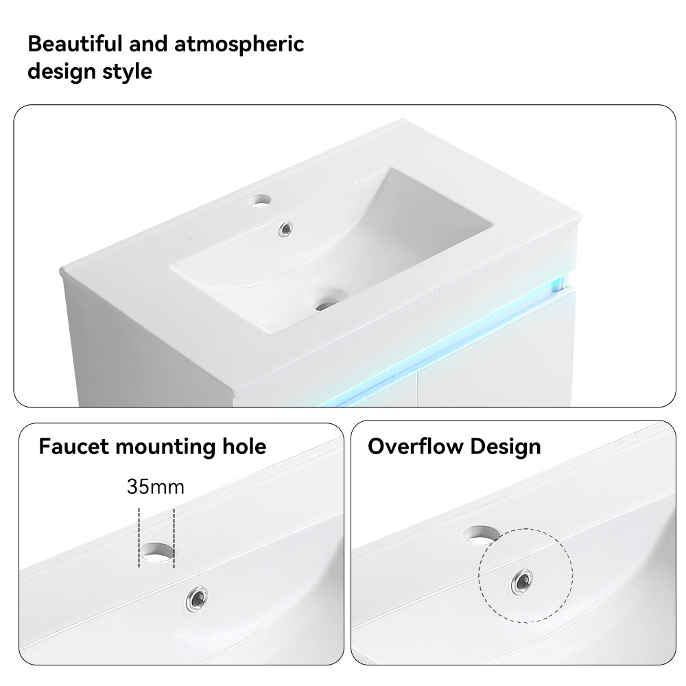 Sleek White Wall-Mounted Vanity with Sensor Light & Ample Storage