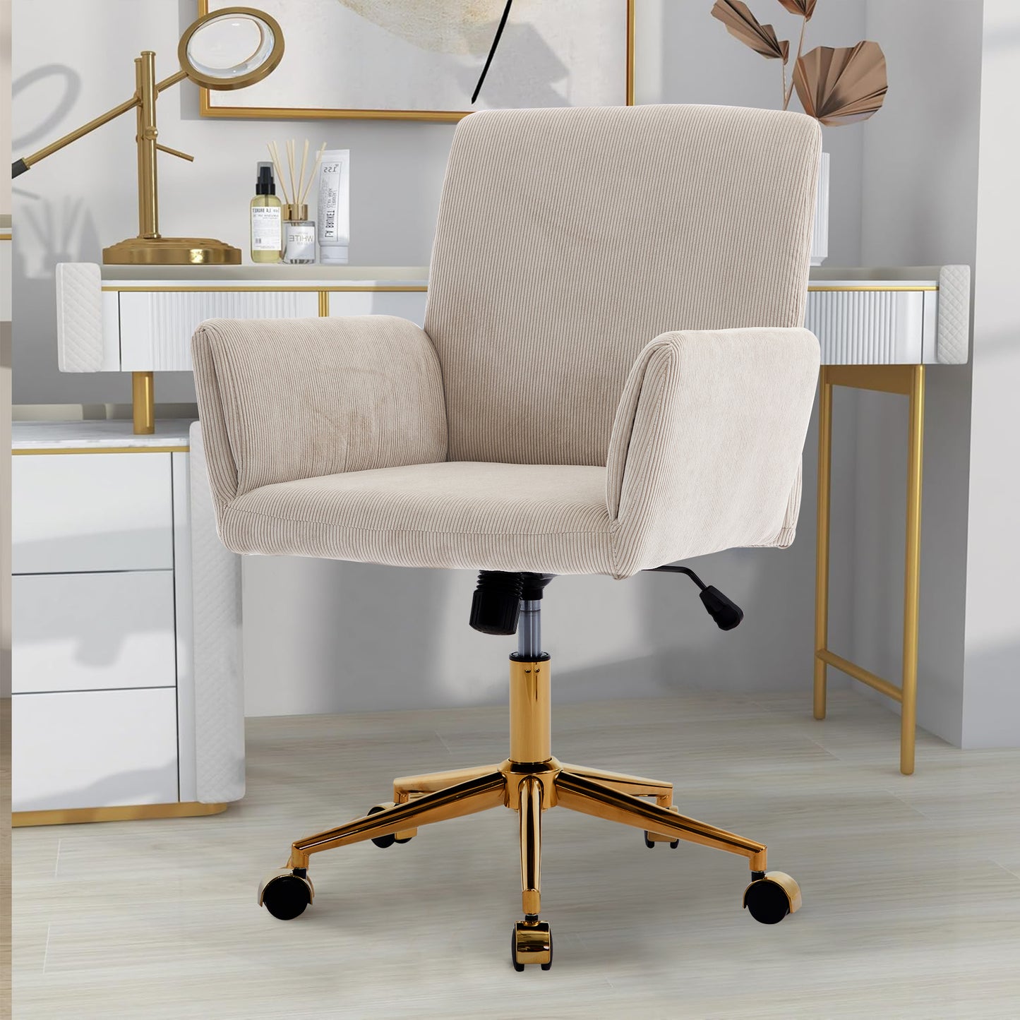 Creamy White Adjustable Corduroy Chair