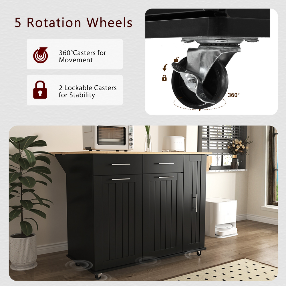 Versatile Rolling Kitchen Cart with Drop Leaf and Storage