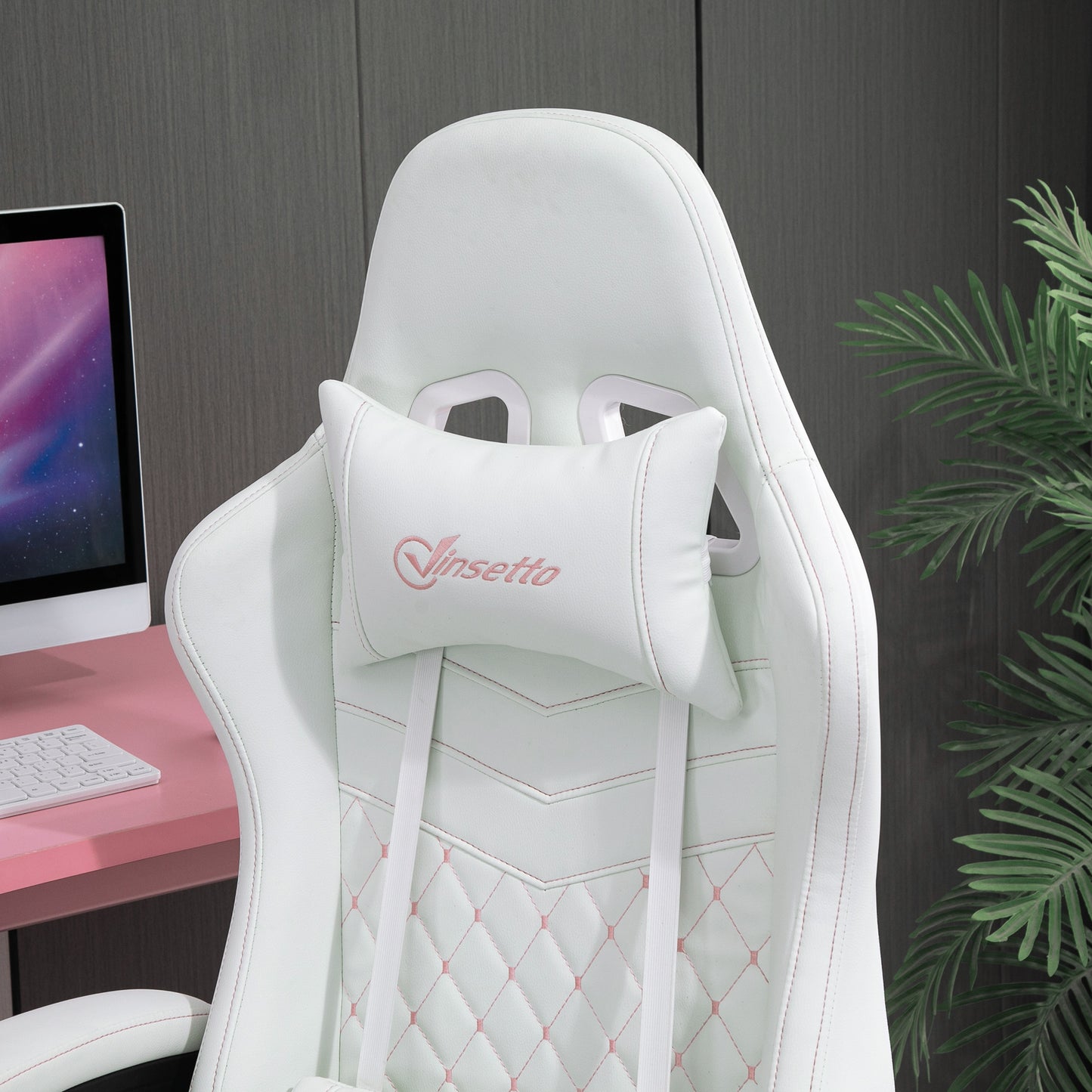 Chic Pink & White Gaming Chair for Ultimate Comfort