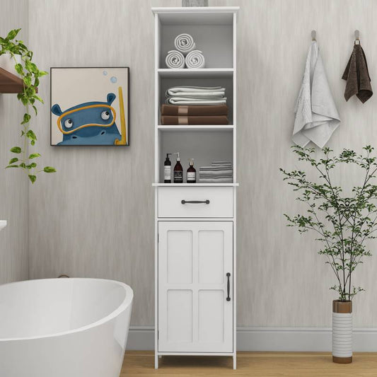 Chic White Floor Cabinet with Drawer and Door