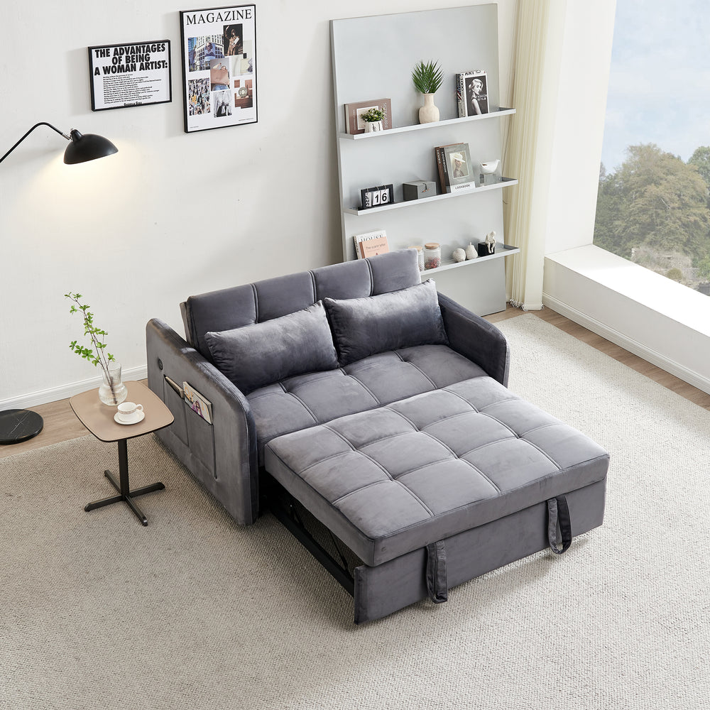 Cozy Twin Grey Velvet Sofa Bed