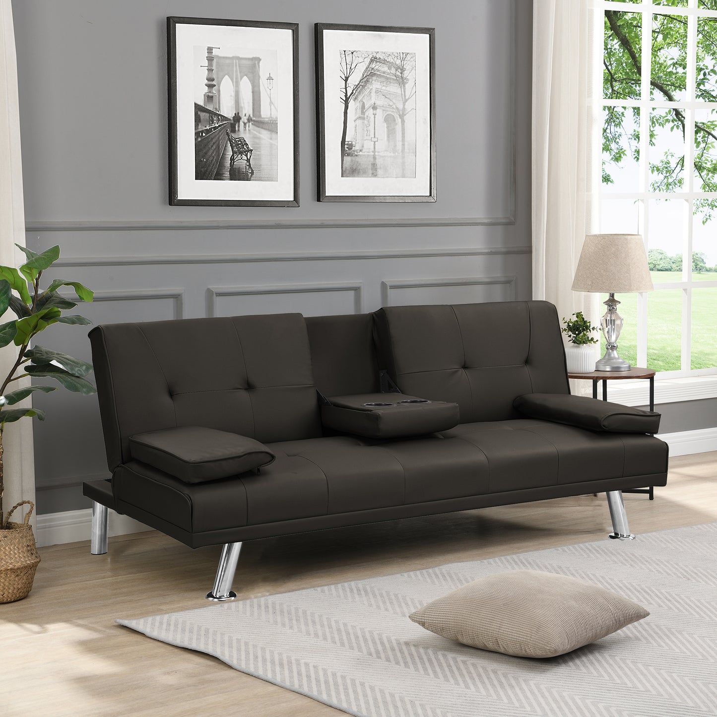 Cozy Futon Sofa Bed with Stylish Armrests