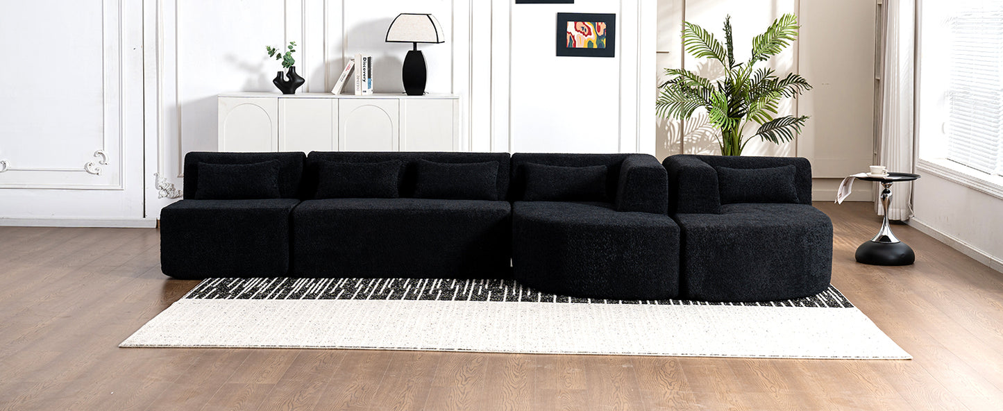 Chic Black Modular Sofa with Loungers and Plush Pillows