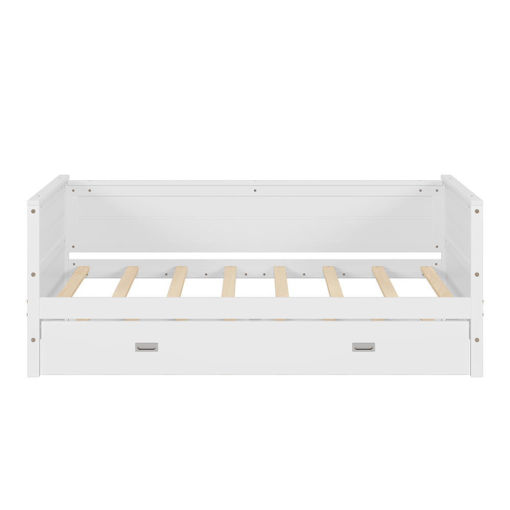 Space-Saving White Twin Daybed with Trundle for Kids & Teens