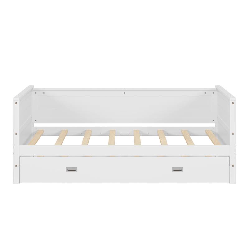 Space-Saving White Twin Daybed with Trundle for Kids & Teens