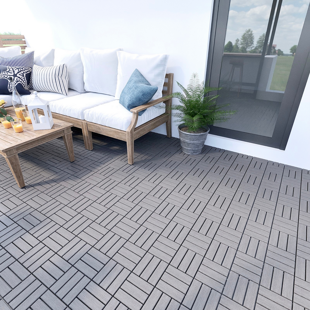 Acacia Interlocking Deck Tiles - Light Gray Outdoor Flooring