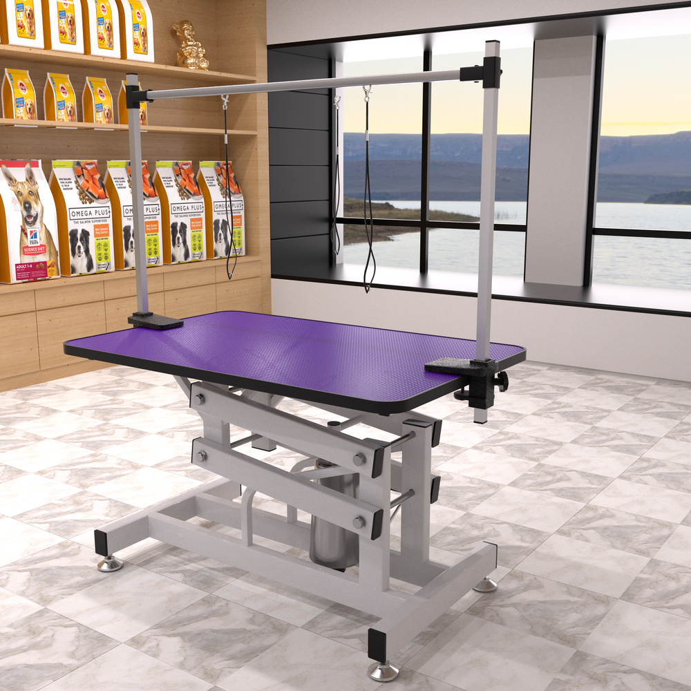 Purple Pet Grooming Table with Hydraulic Lift