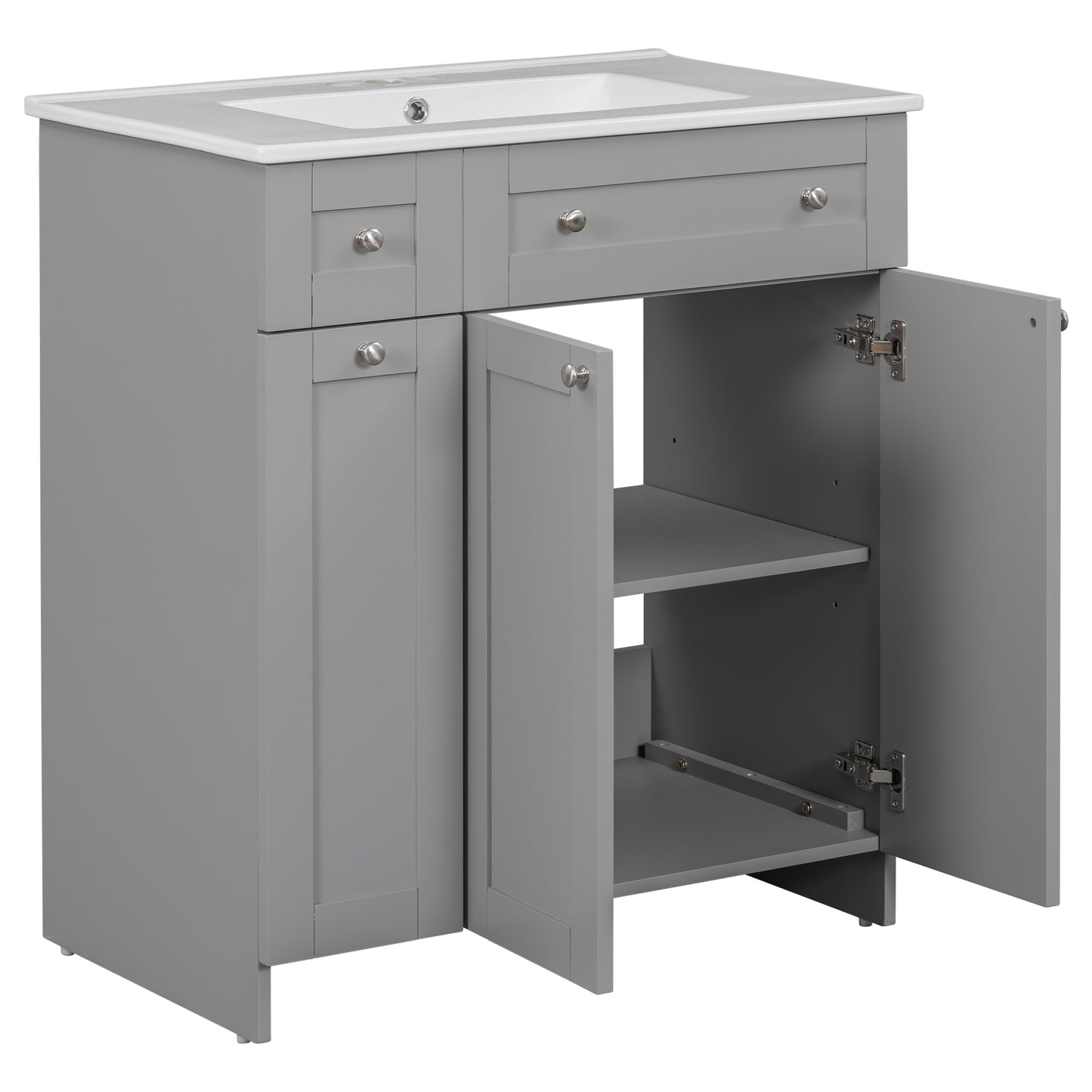 Sleek Grey Bathroom Vanity with Spacious Storage & Elegant Sink