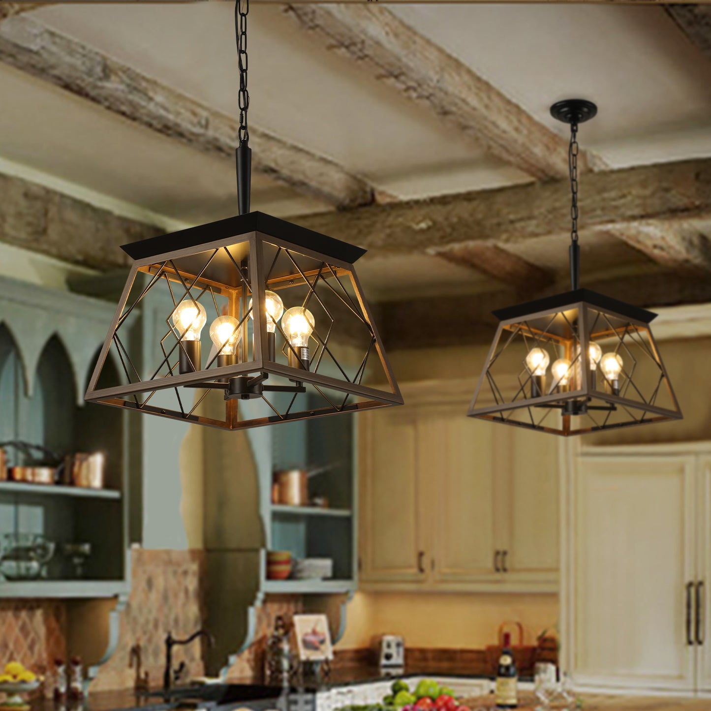 Vintage Farmhouse Chandelier - Antique 4-Light Fixture for Cozy Spaces