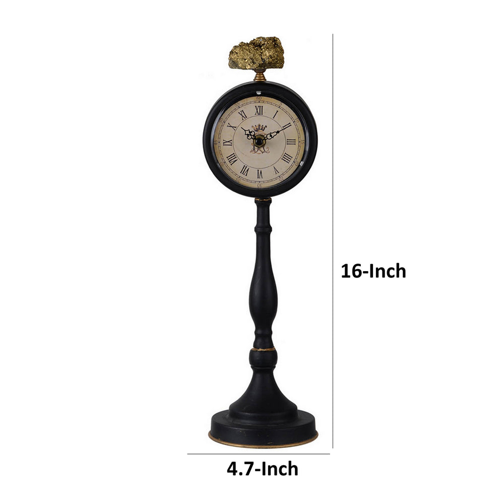 Chic Black Metal Table Clock with Stone Accent