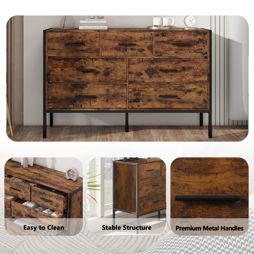 Rustic Chic Wooden Dresser with 7 Spacious Drawers