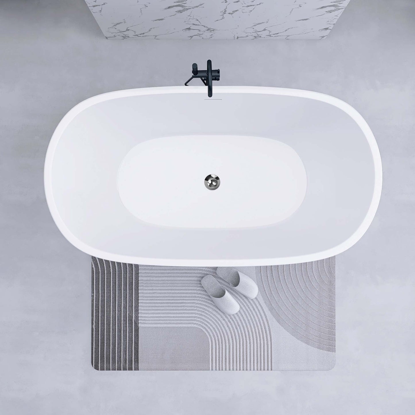 Luxurious Oval Soaking Tub - Elegant Freestanding Design with Chrome Drain