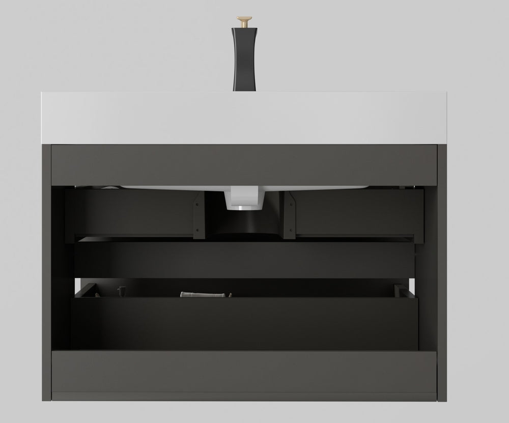 Sleek Gray Wall-Mounted Vanity with Sink