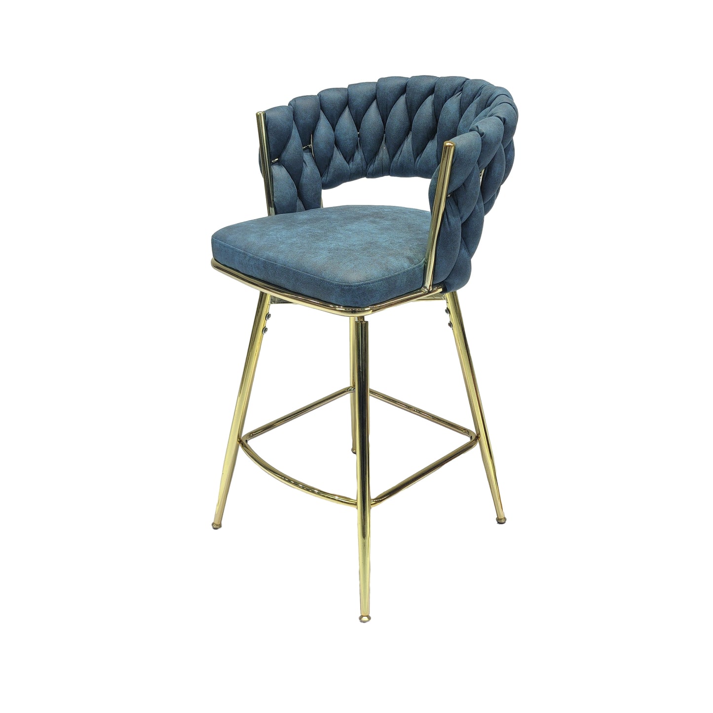 Chic Blue Swivel Bar Stools with Golden Legs - Set of Two