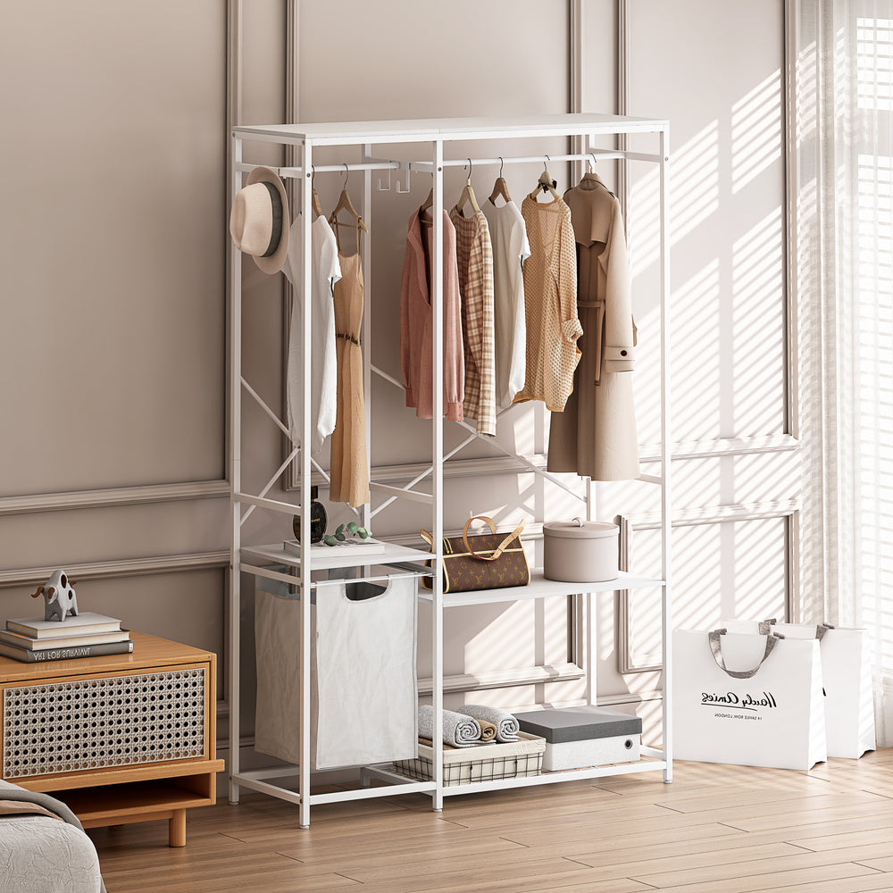 Stylish Portable Clothes Rack with Mesh Storage