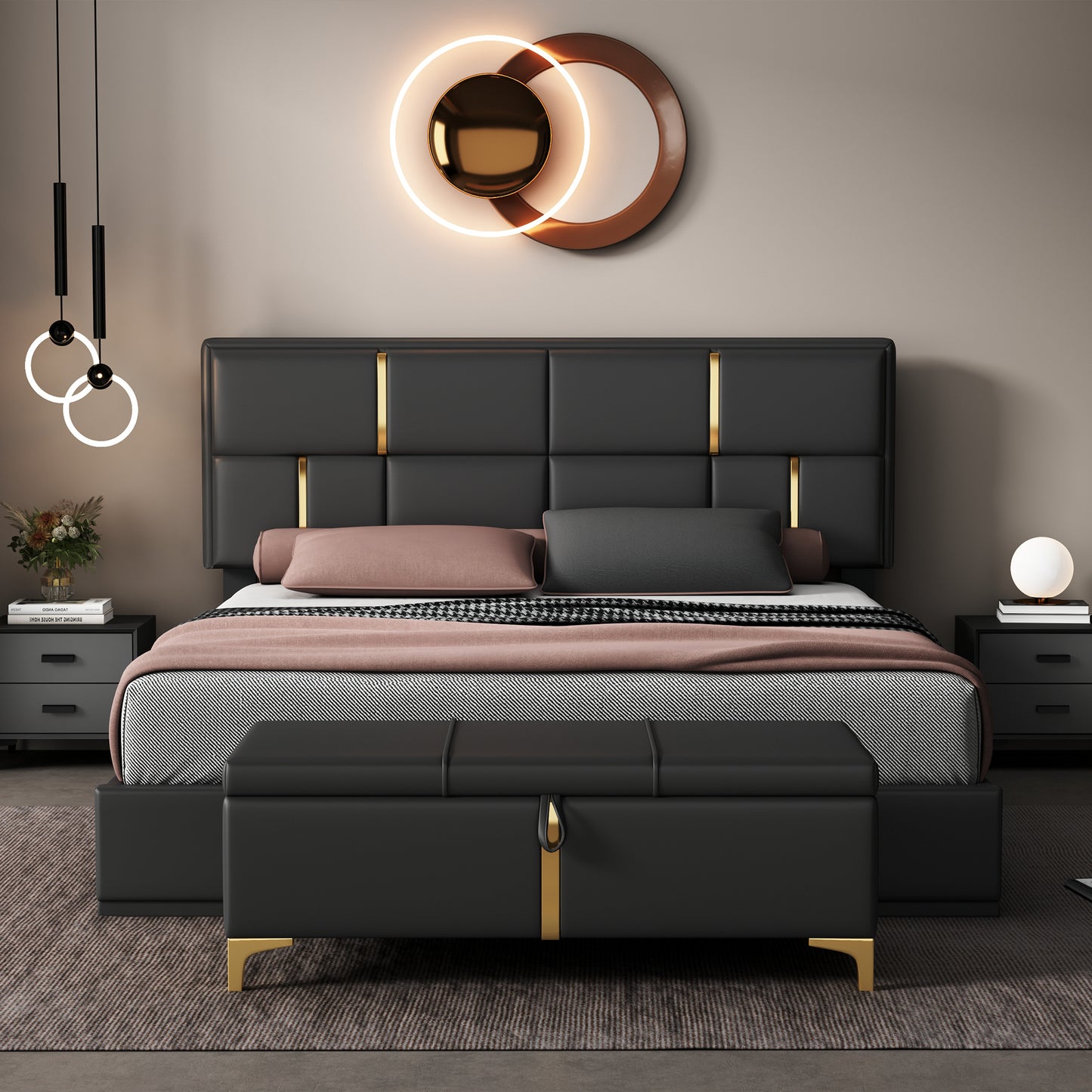 Stylish Queen Bed Set with Hidden Storage