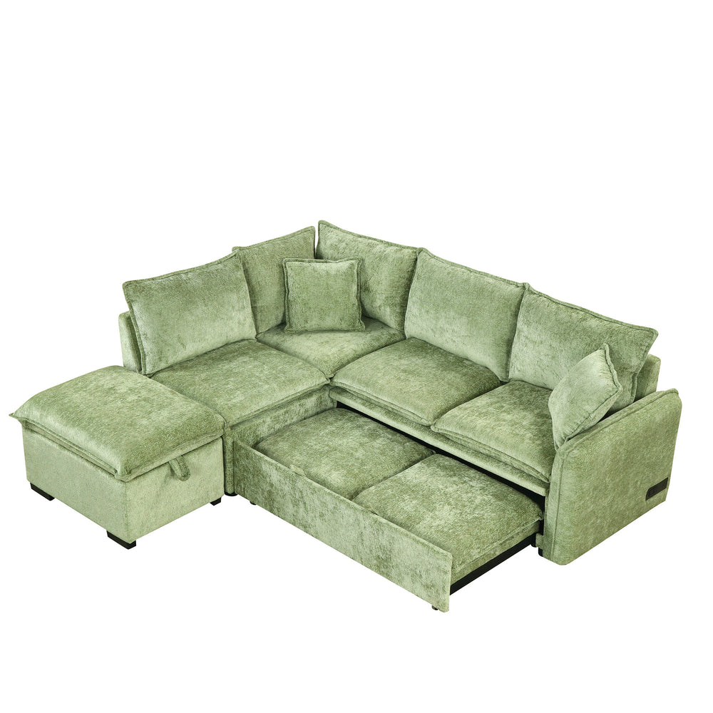 Cozy Green Convertible Sofa Bed with Storage & USB Charging