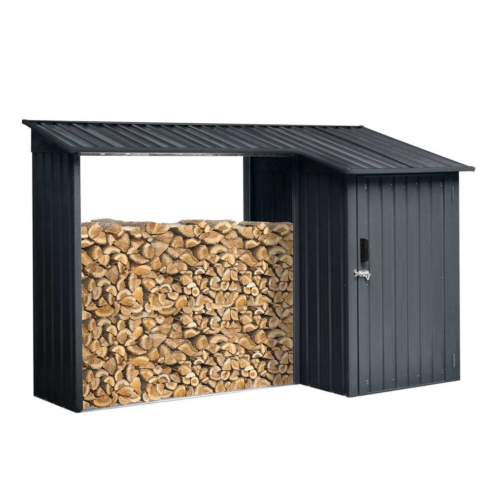 Black Steel Firewood Rack & Shed Duo