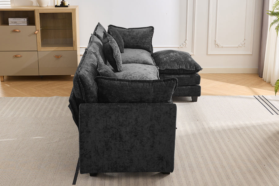 Chic L-Shape Chenille Sofa with Ottoman & Pillows