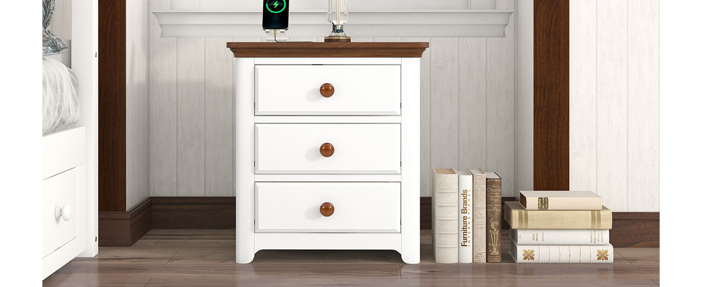 Chic Wooden Nightstand with USB Ports and Ample Storage