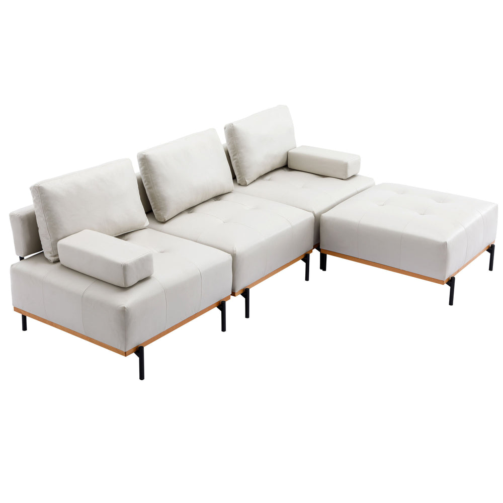 Cozy L-Shaped Sectional Sofa with Ottoman - Plush Beige Comfort for Your Living Room