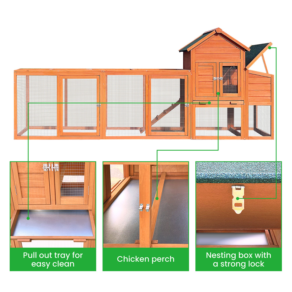 Cozy Coop Haven: Spacious Wooden Hen House with Nest Box and Wire Enclosure