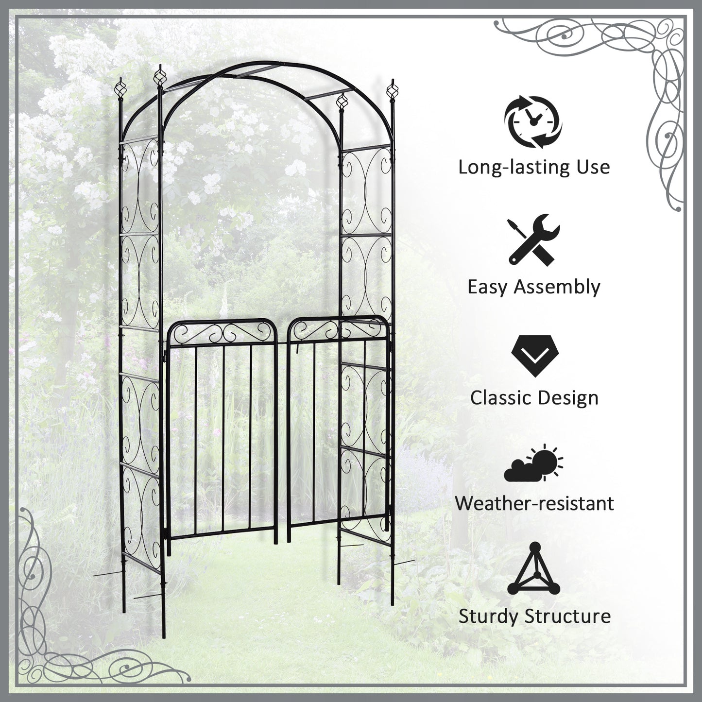 Elegant Garden Arch with Gate - Perfect for Climbing Vines and Weddings