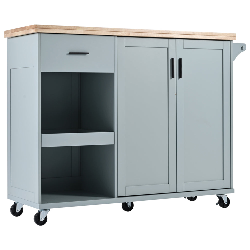 Rolling Kitchen Island with Foldable Top and Storage