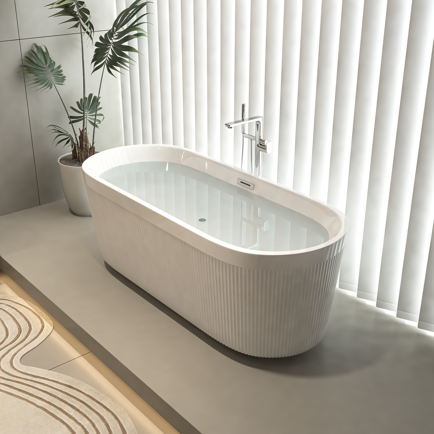 Elegant Pleated Freestanding Bathtub - Spacious & Stylish in Gloss White