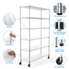 Rolling Chrome Storage Rack - Heavy Duty 6-Tier Wire Shelving