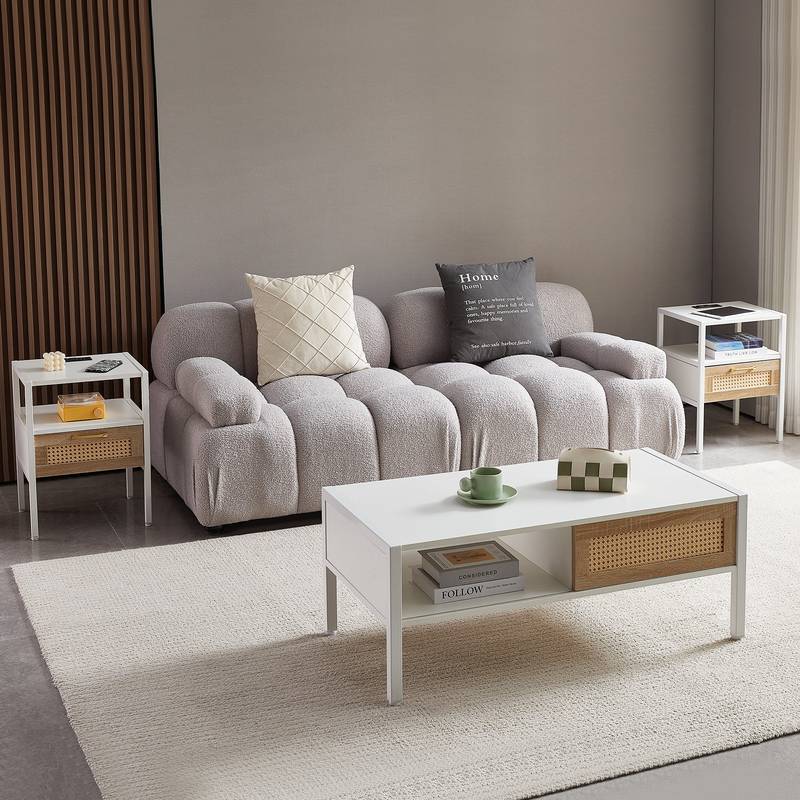 Chic Rattan Side Tables with USB Power and Storage