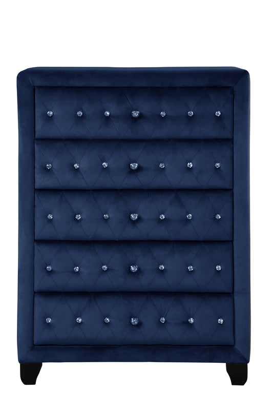 Velvet Blue Crystal Tufted Chest