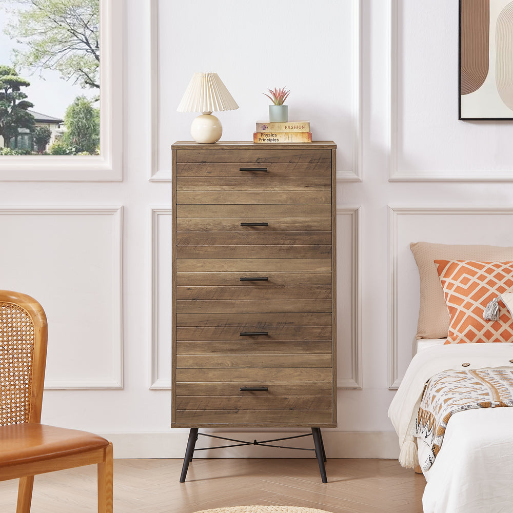 Rustic Walnut 5-Drawer Dresser