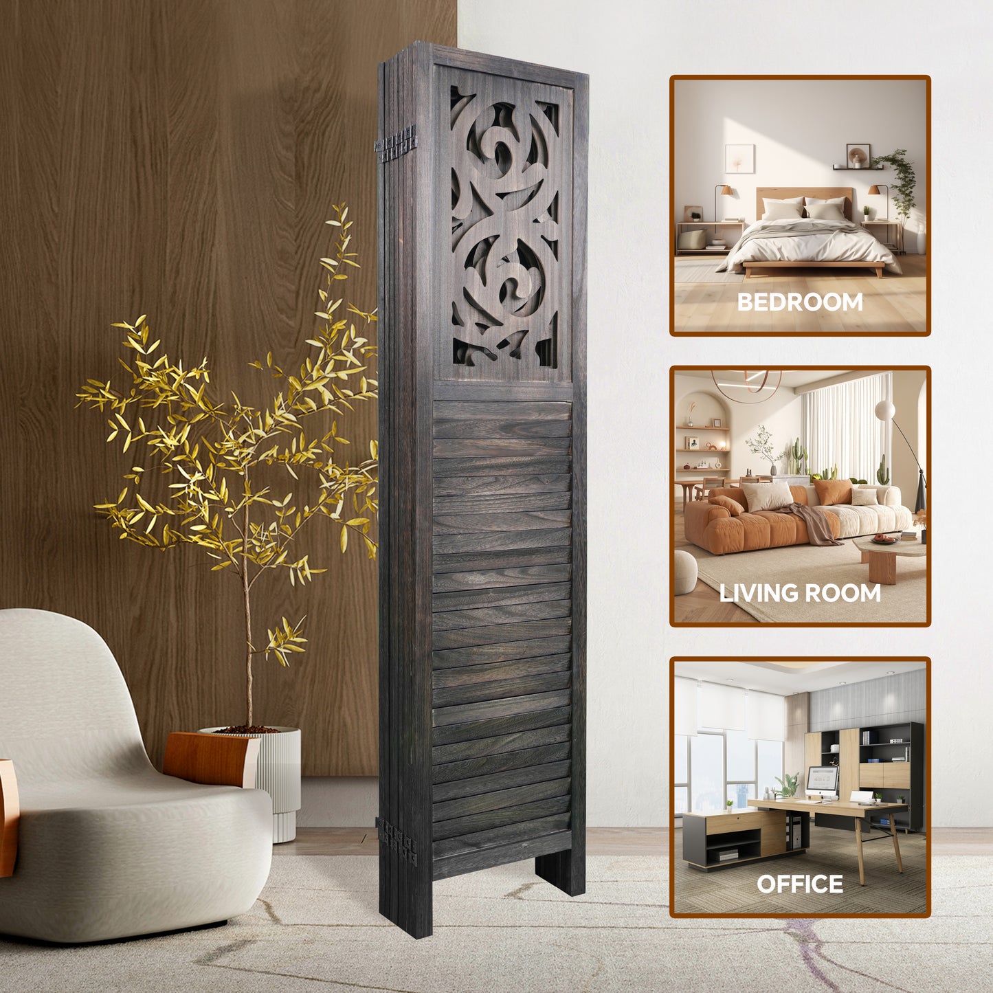 Rustic Wood Folding Room Divider