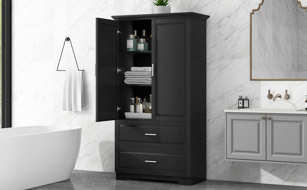 Sleek Black Bathroom Storage Cabinet with Adjustable Shelves