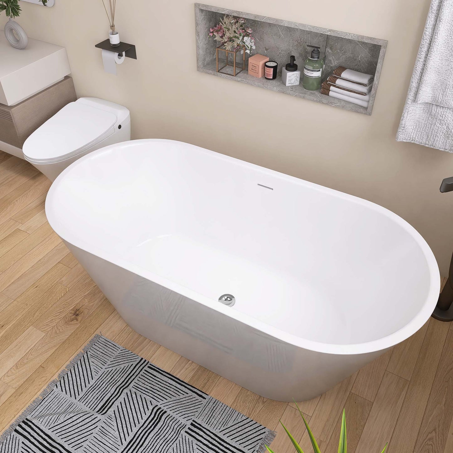 Classic Oval Freestanding Soaking Tub - Luxurious White Design