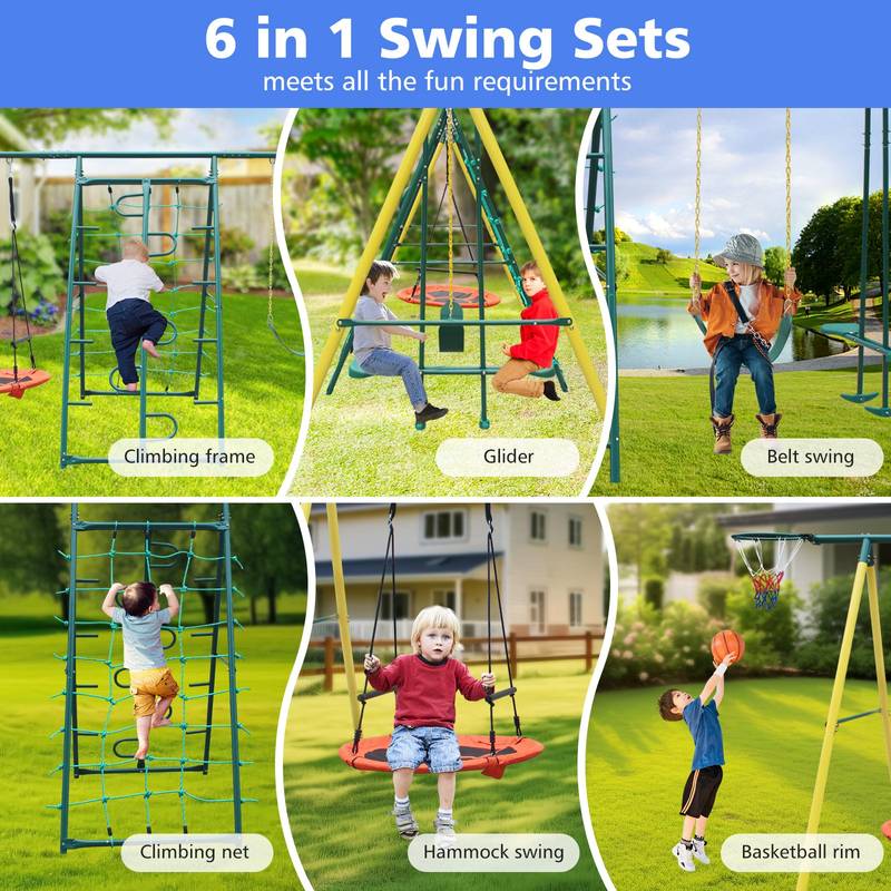 Backyard Metal Swing Set with Safety Belt