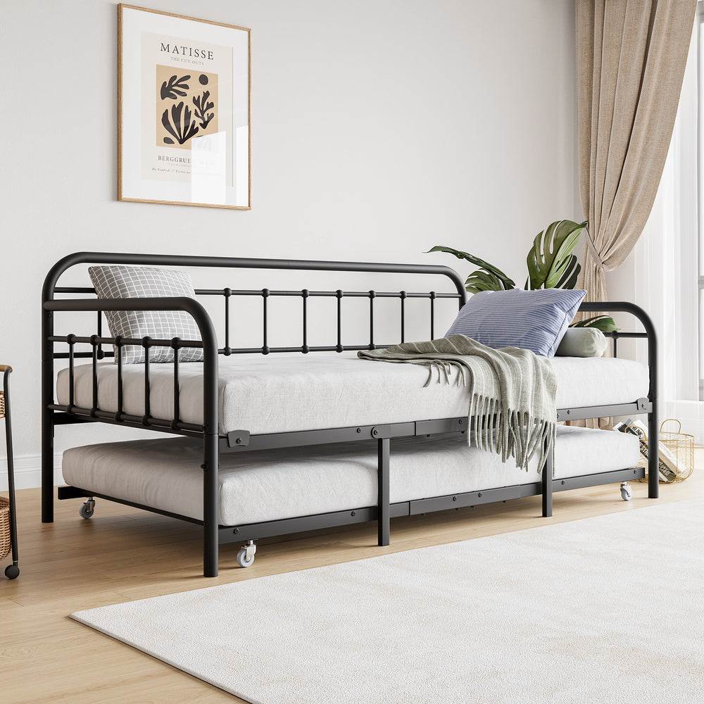 Stylish Twin Metal Daybed with Trundle - No Box Spring Needed!