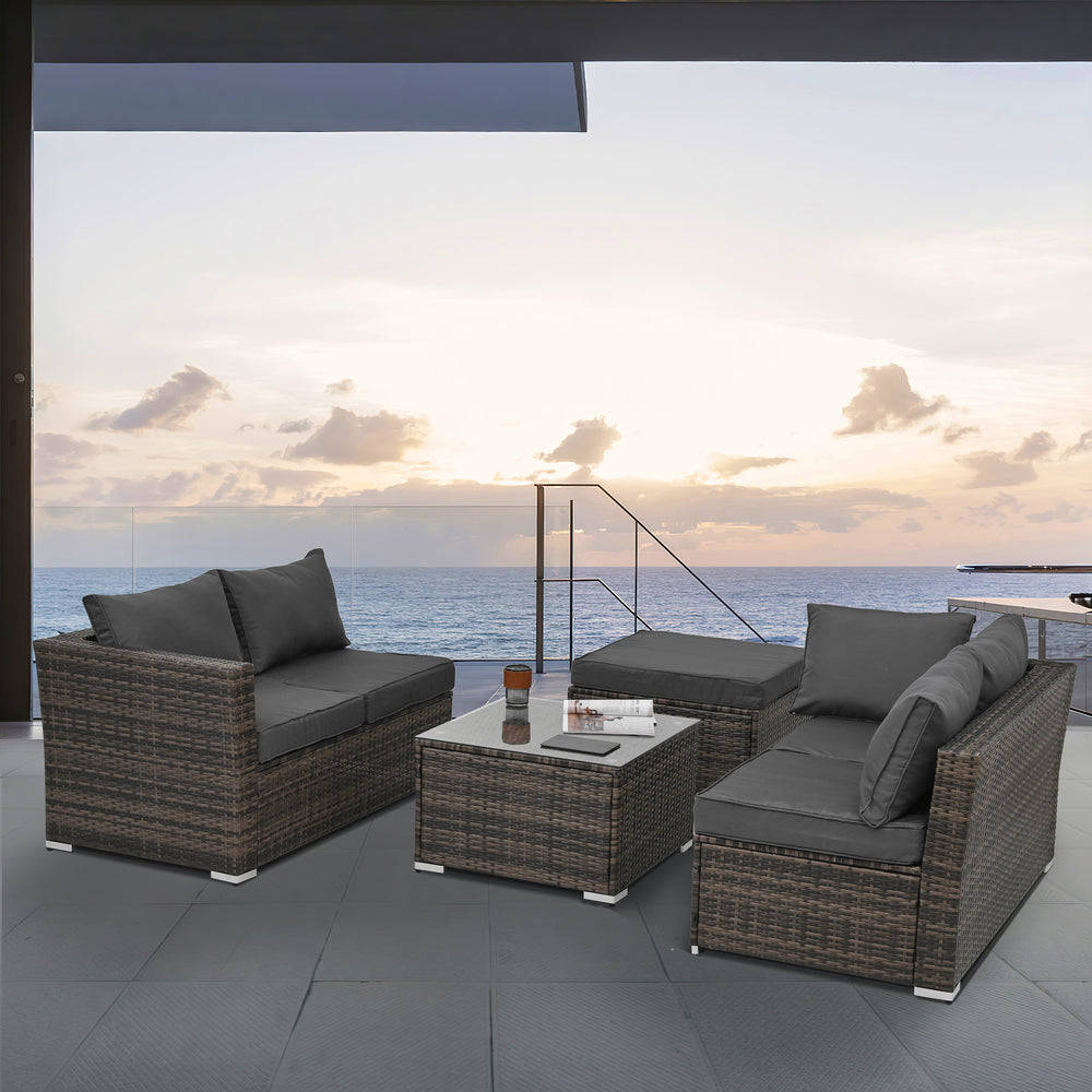 Chic Outdoor Wicker Lounge Set with Glass Table