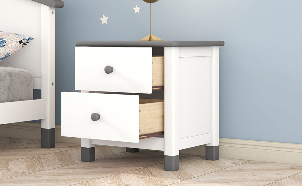 Charming Kids' Nightstand with Two Drawers in White and Gray