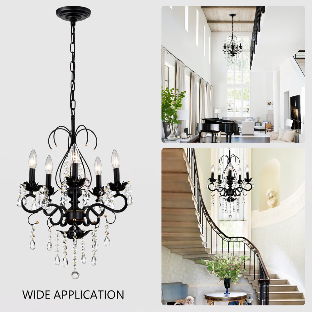 Radiant Vintage Crystal Chandelier - Matte Black & Gold Elegance