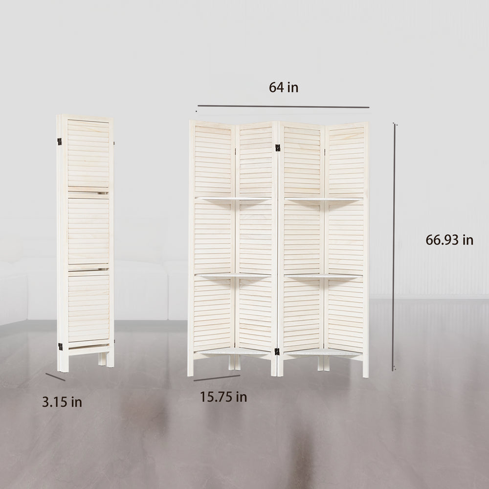 Chic White Room Divider with Shelves