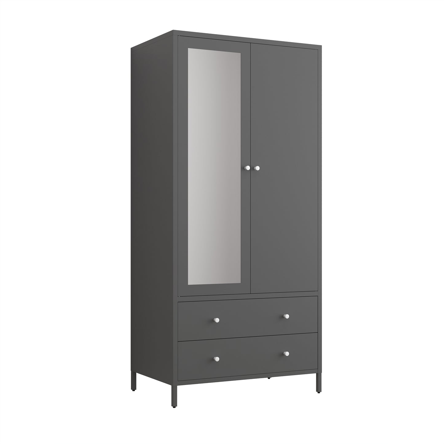 Sleek Metal Wardrobe with Mirror & Drawers