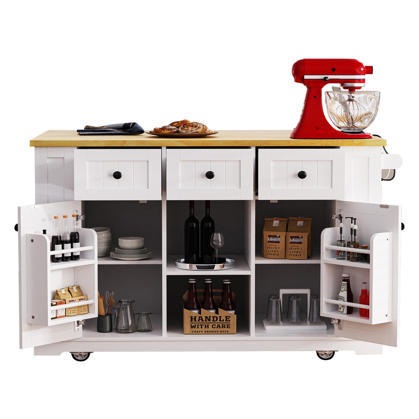 Versatile Kitchen Island on Wheels with Drop Leaf and Power Outlet