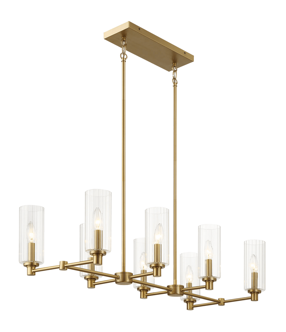 Sleek Satin Brass Island Pendant Light with Ribbed Glass