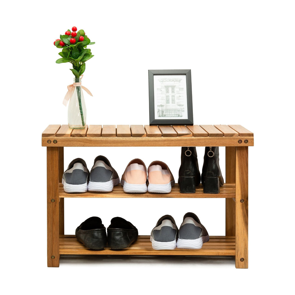 Natural Acacia Wood Shoe Bench - Stylish Storage for Any Entryway!